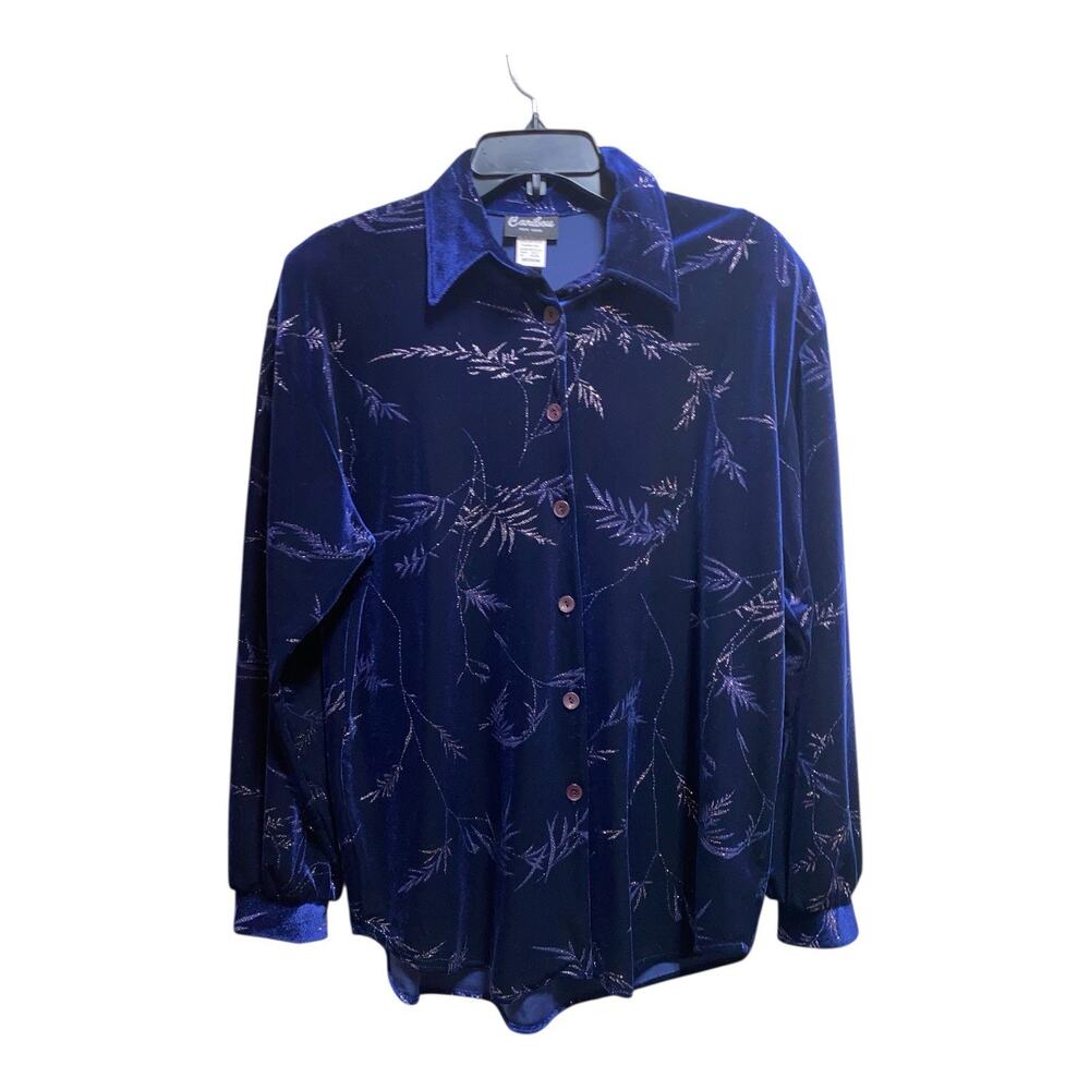Caribou New‎ York Blue Velvet Glitter Botanical Button-Up Shirt M